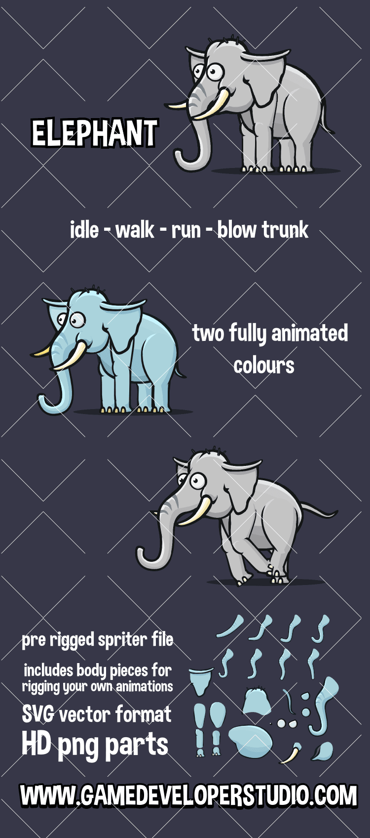 2D animated elephant game asset