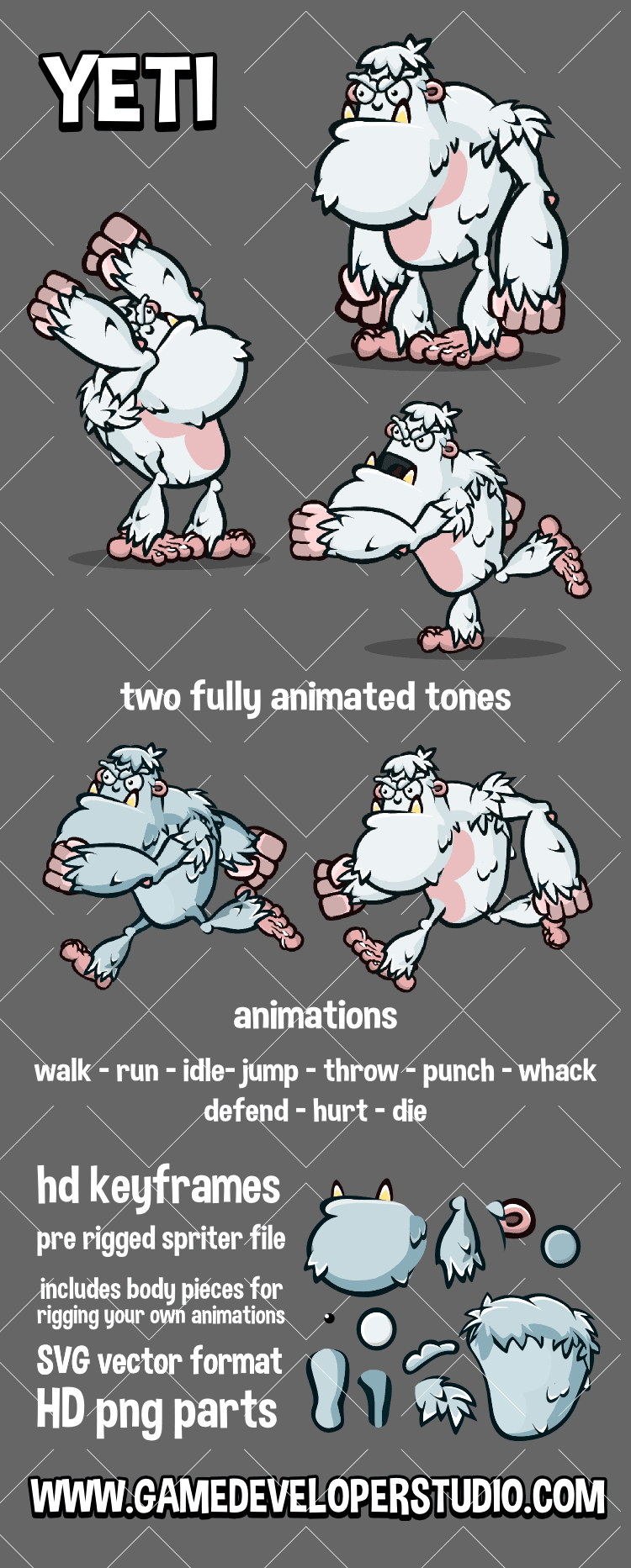 2d animated yeti game asset