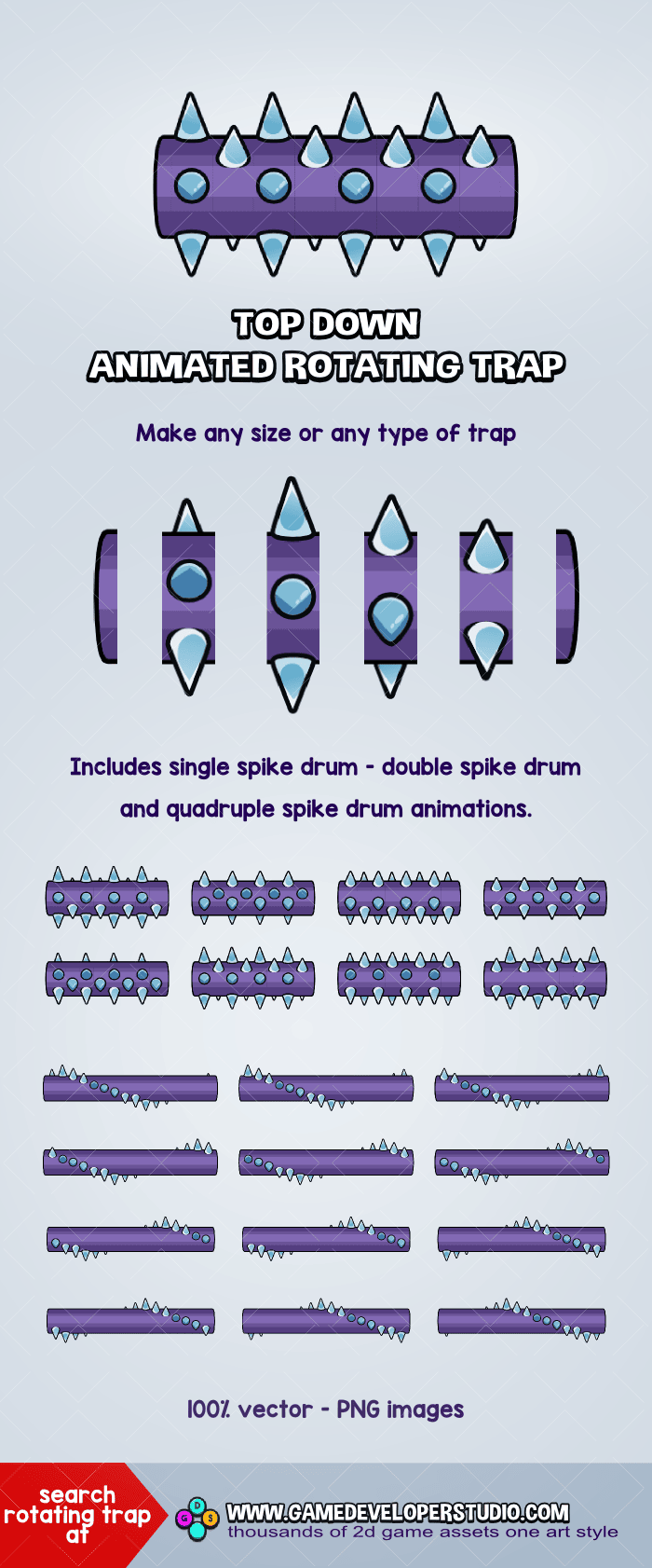 2D top down animated rotating trap game asset