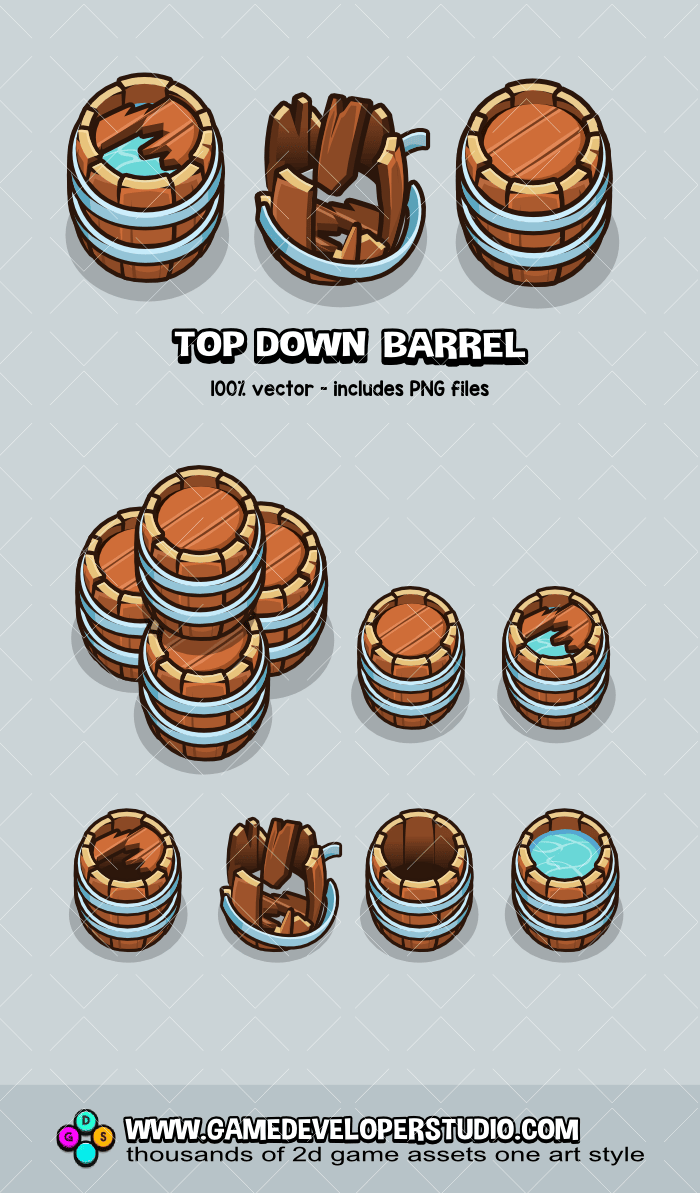 2D top down barrels game assets