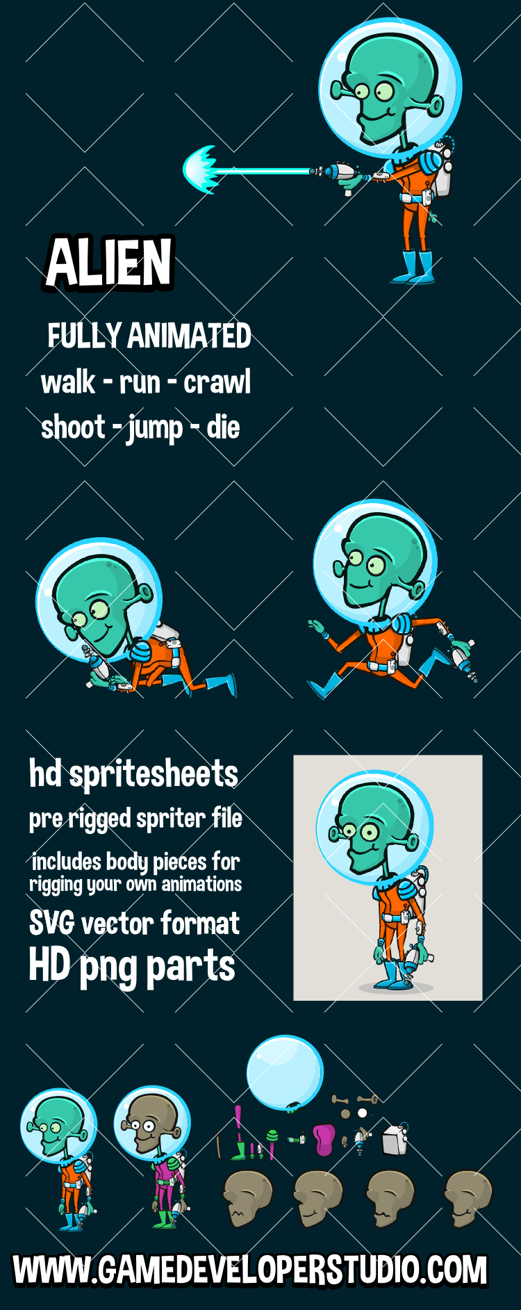 Alien character 2d game asset