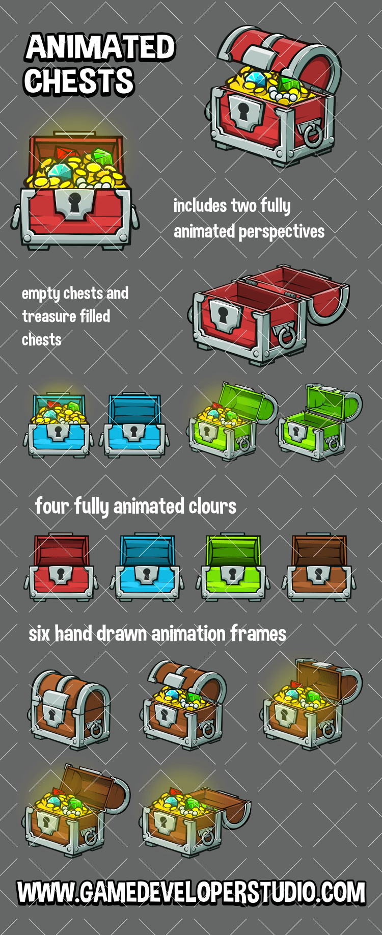 Animated 2d treasure chest game asset