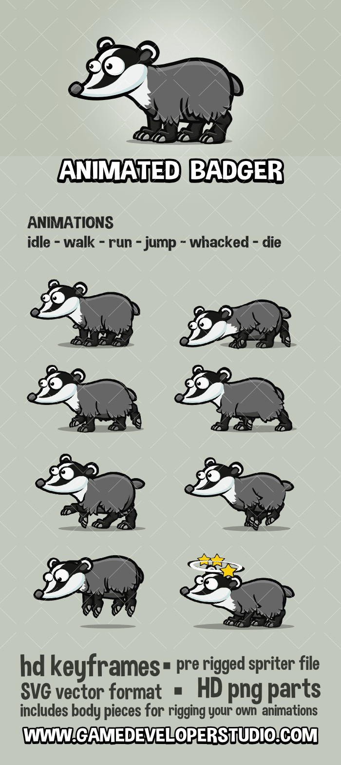 Animated badger cartoon sprite