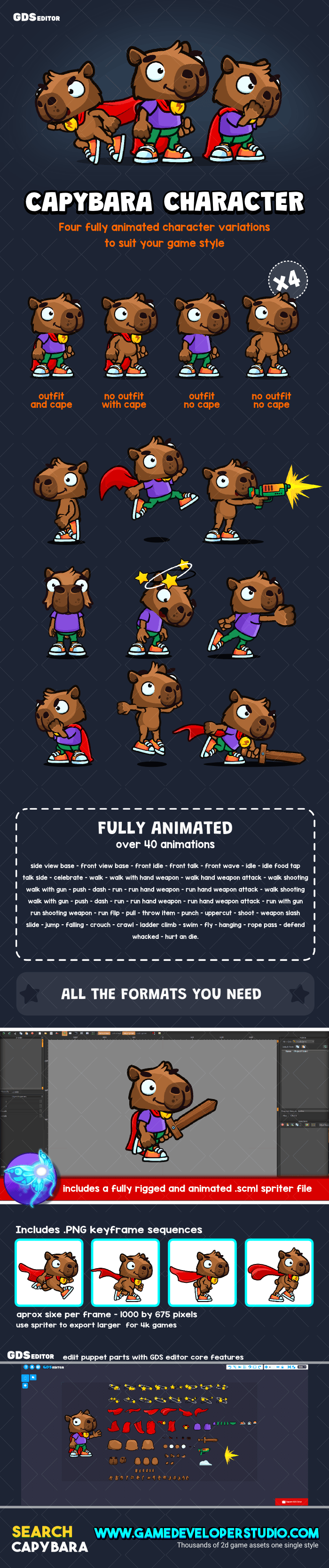 Animated capybara game character