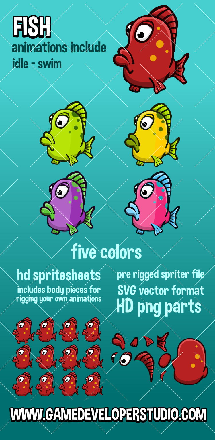 Animated fish game sprite