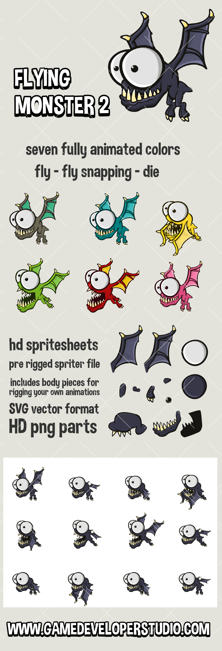 Animated flying monster 2 game asset