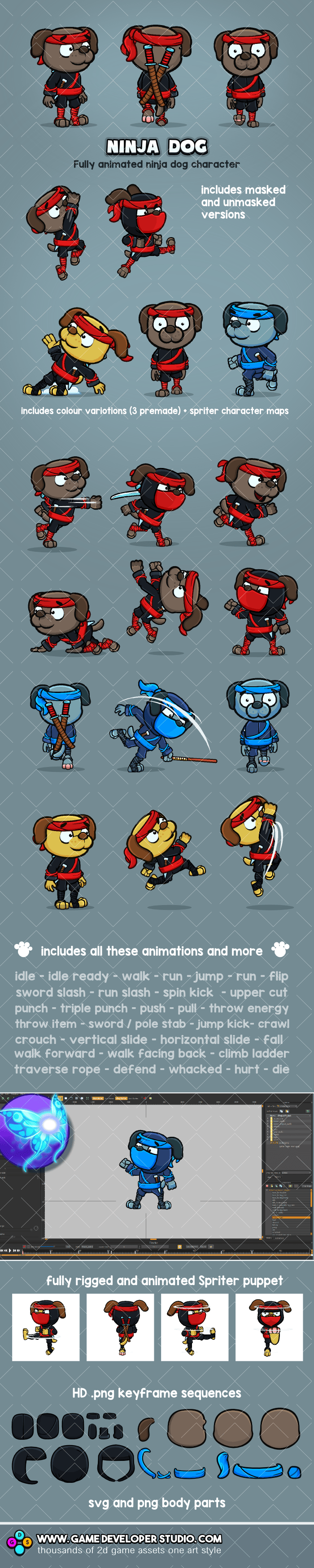 Animated ninja dog game sprite
