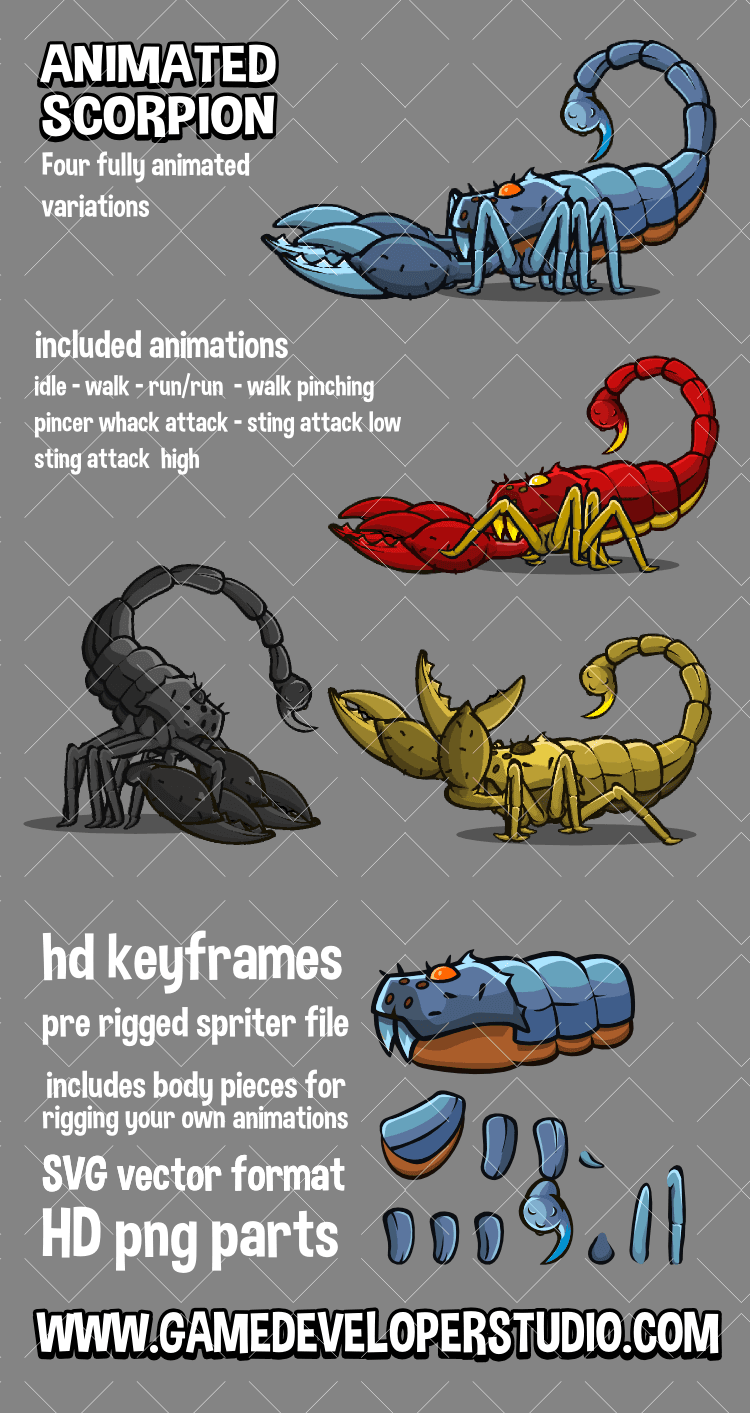 animated scorpion 2d game sprite