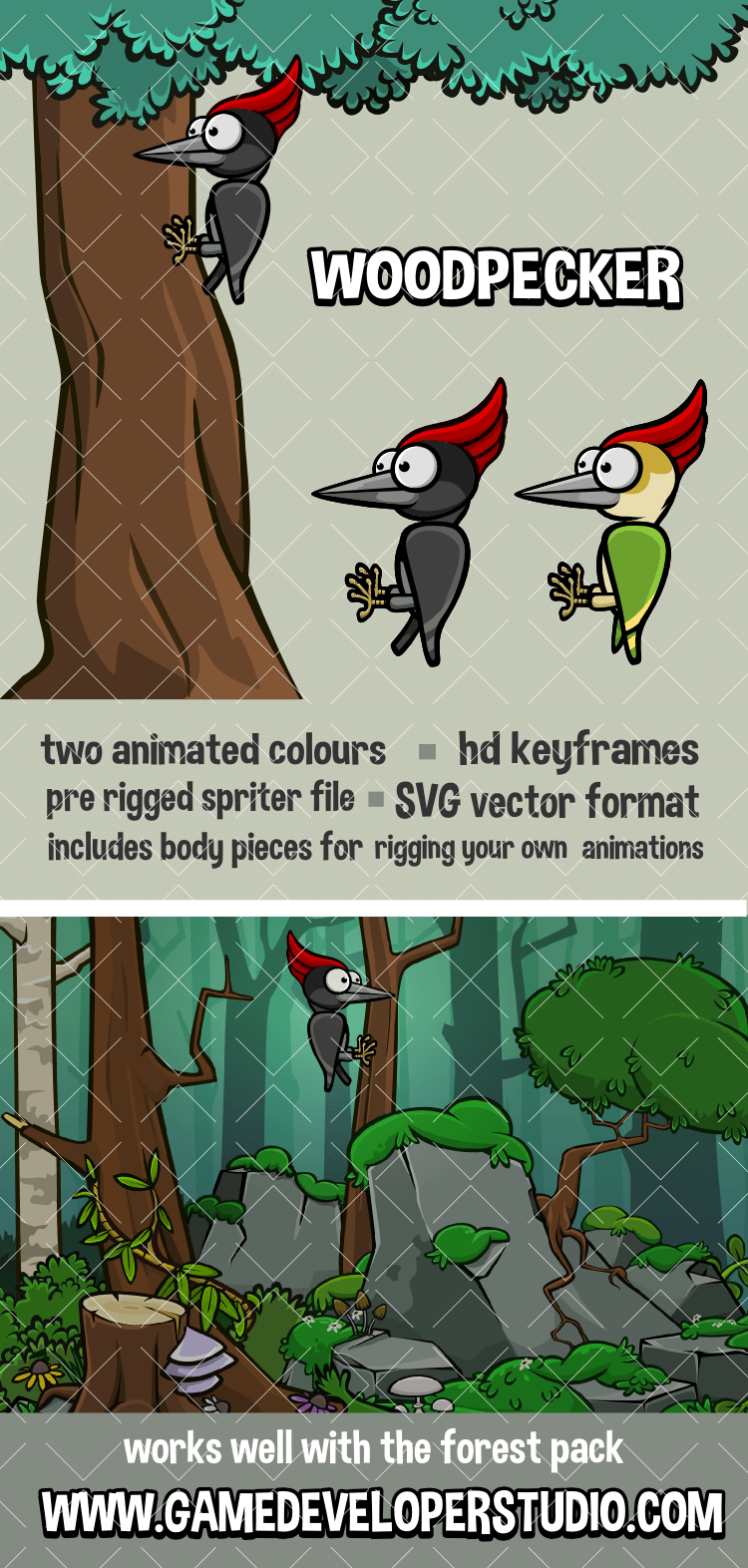 animated woodpecker game sprite