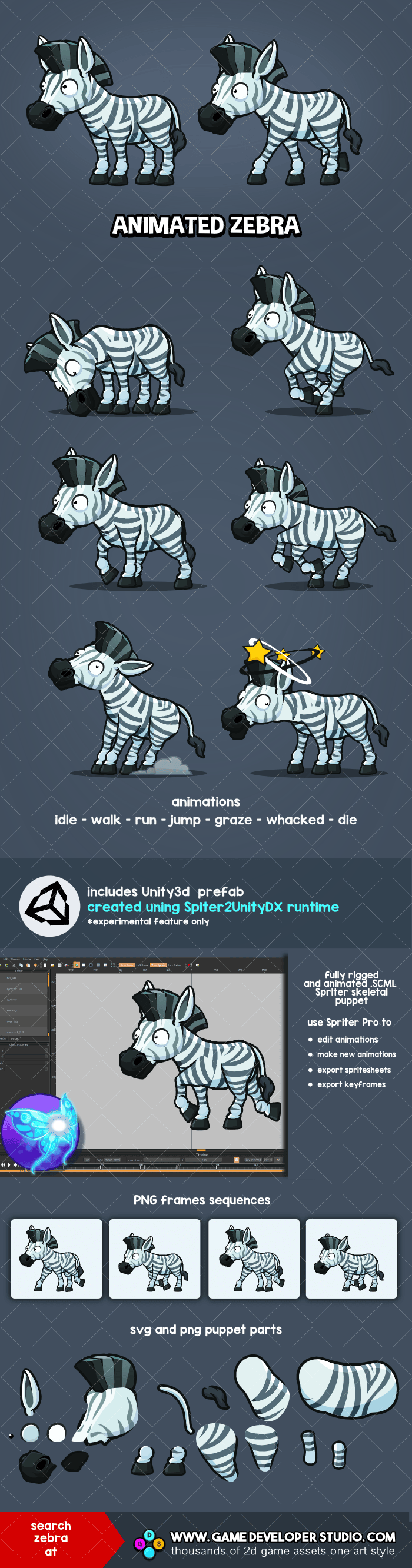 animated zebra game sprite