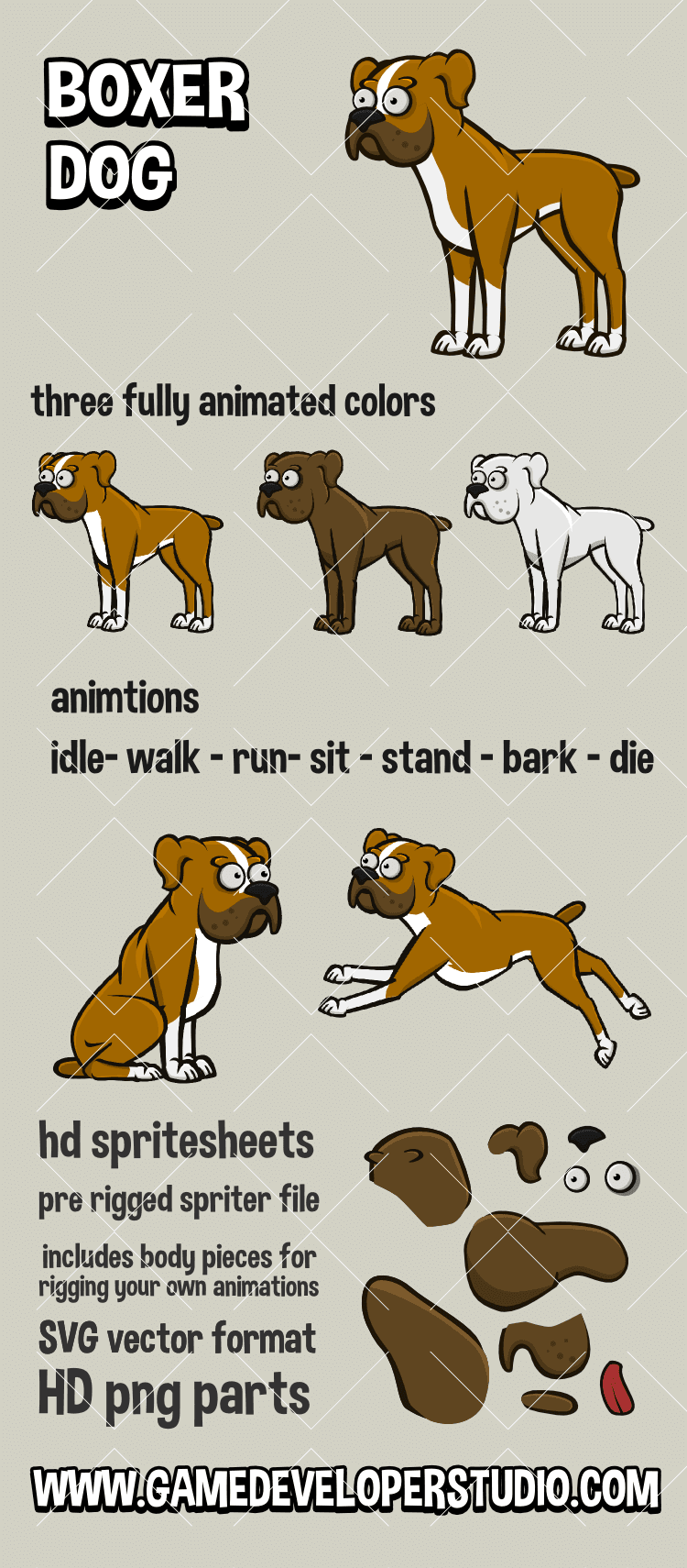 Boxer dog  2d game sprite