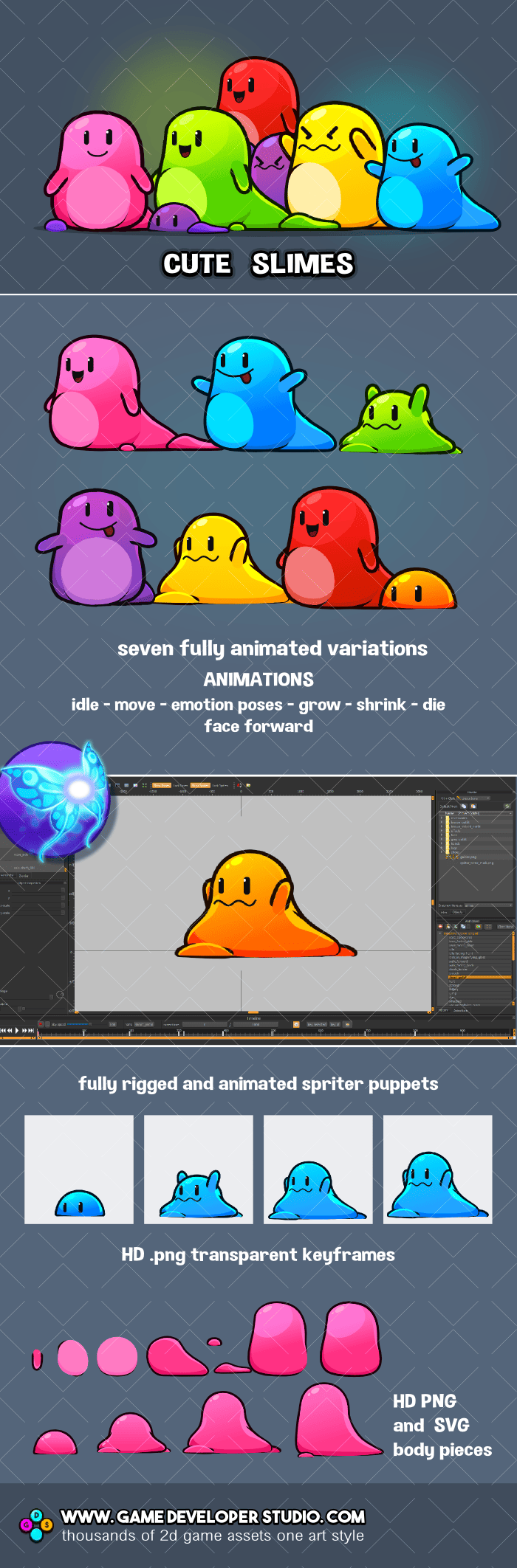 Cute slime monster animated game asset character