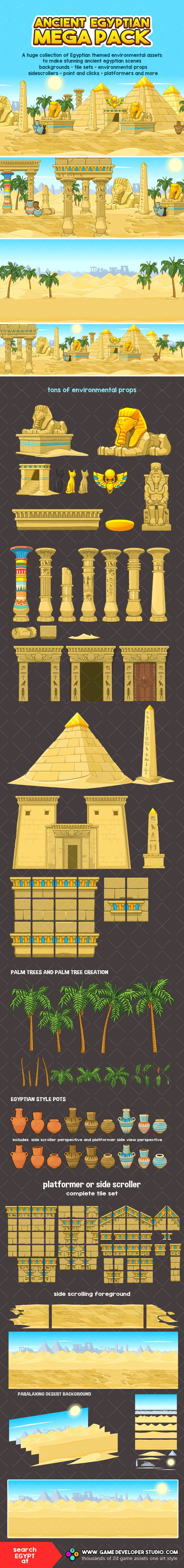 Egyptian environment 2d game asset mega pack