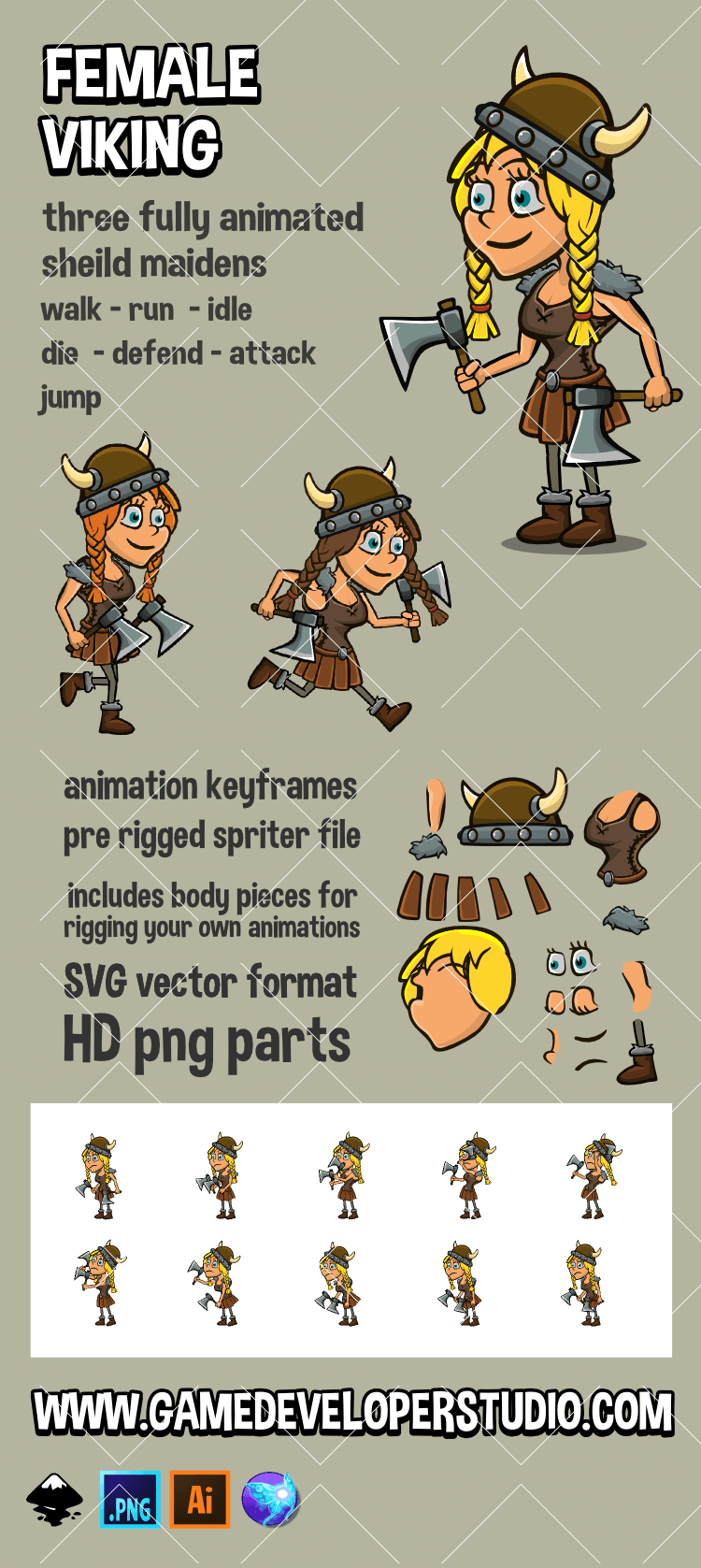 Female viking 2d game character