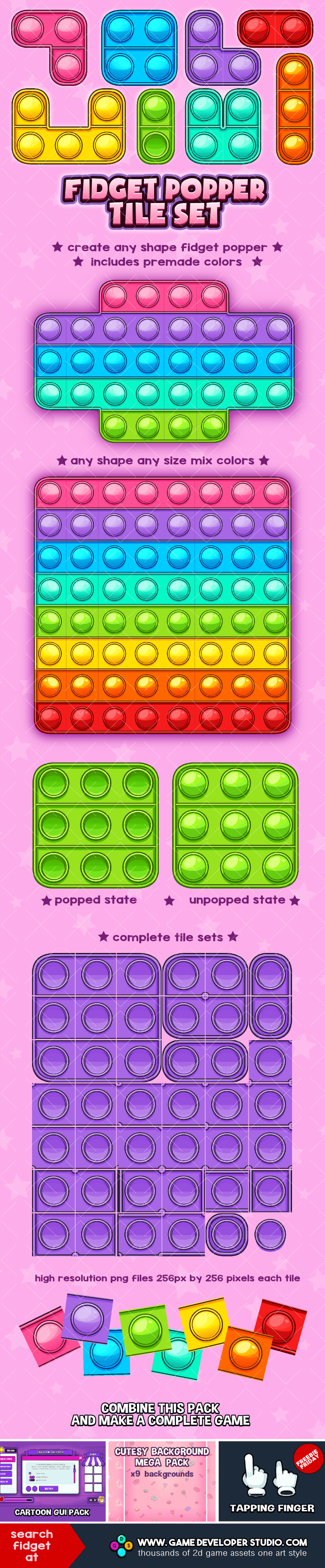 Fidget popper tile sets