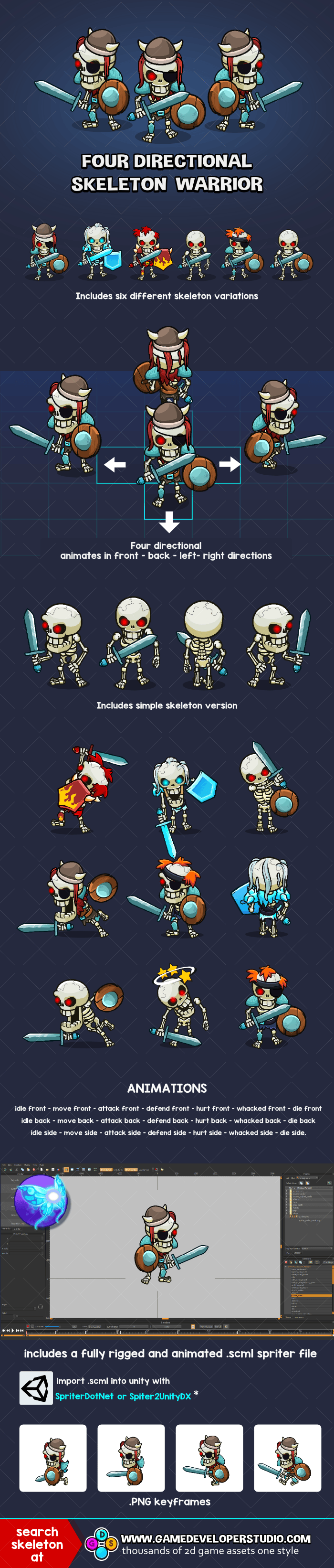 Four directional animated skeleton soldiers mega pack 