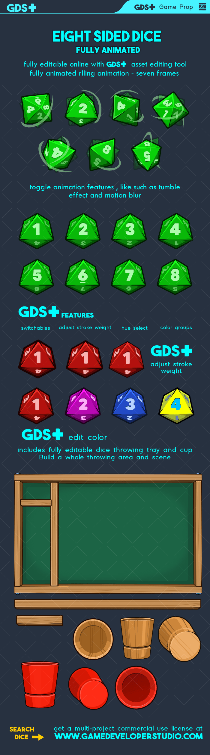 Fully animated eight side dice game sprite