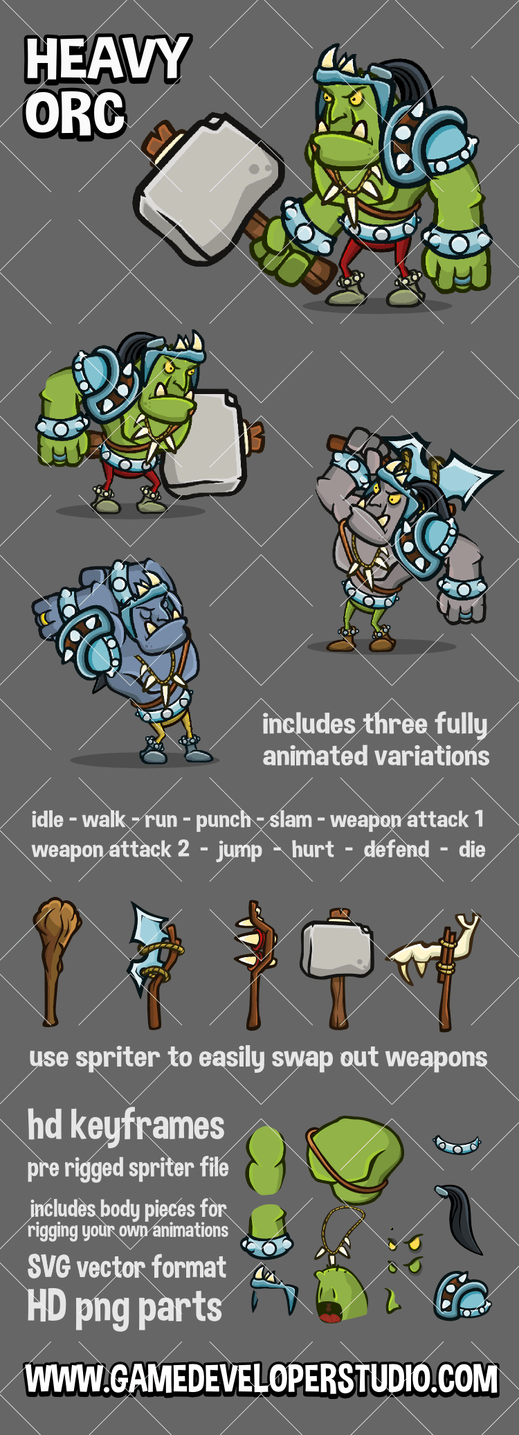 Heavy orc 2d game asset