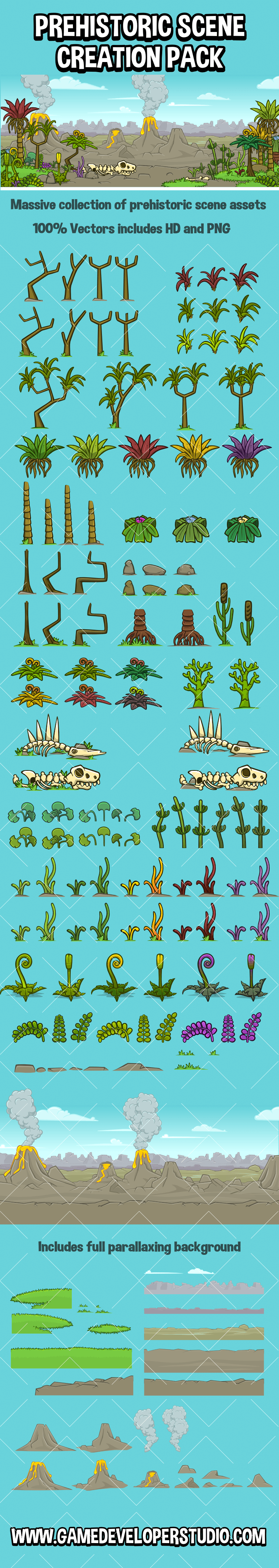 Prehistoric scene creation and enviromental game asset pack