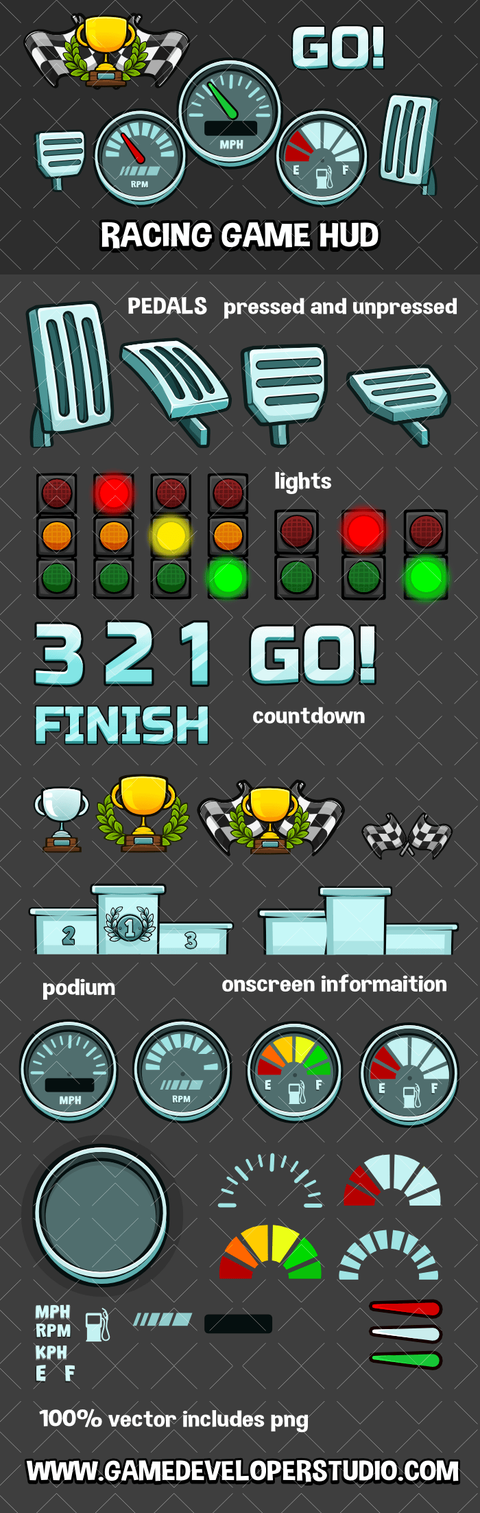 racing game hud and user interface icons