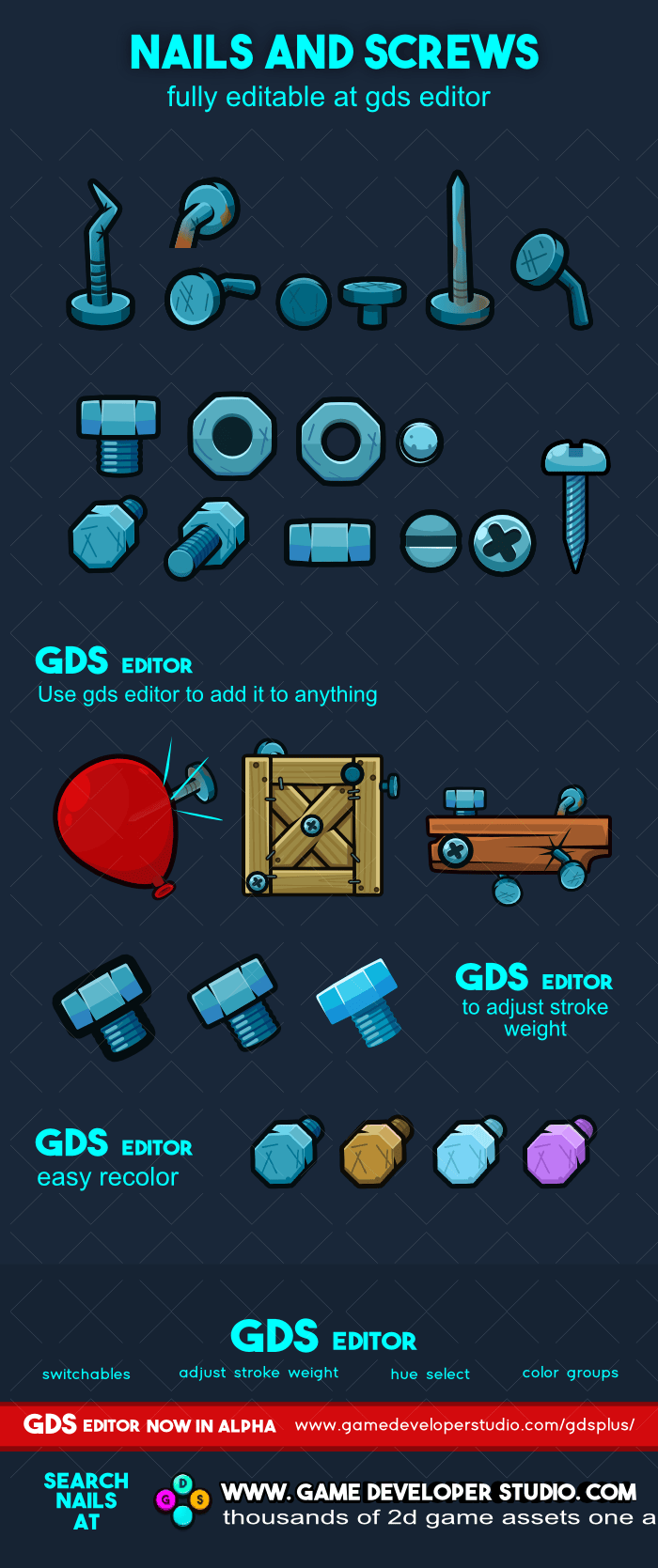 Screws nuts and bolts game design objects