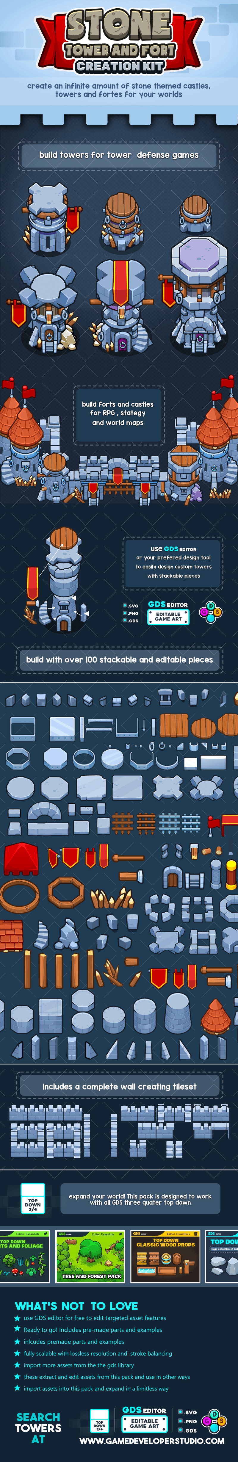 Stone Castle Tower and Fort Creation Game Asset Kit