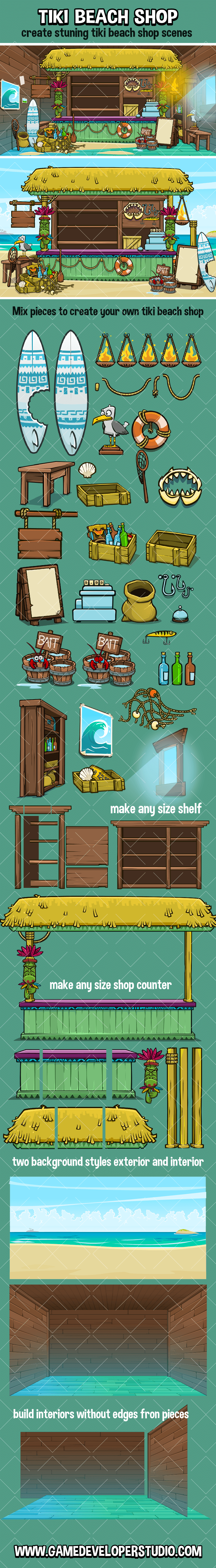 Tiki beach shop game asset pack