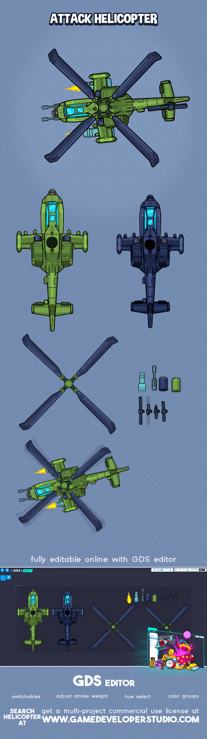 Top down attack helicopter