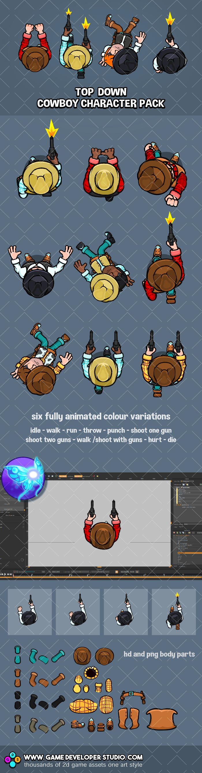 Top down cowboy character pack