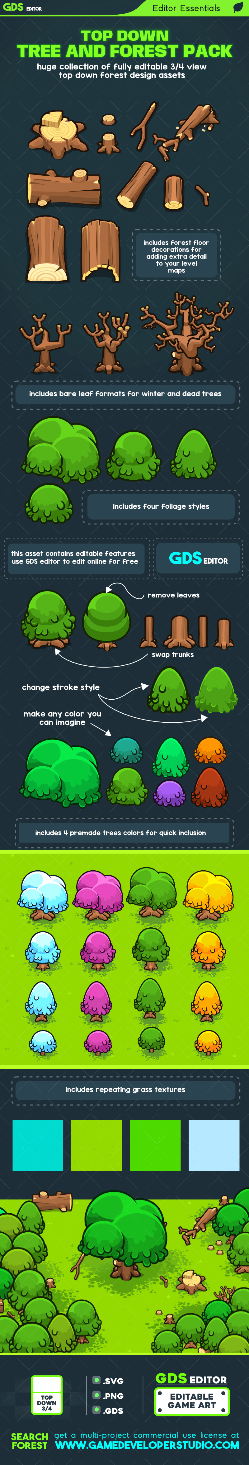 Top down forest creation game asset pack