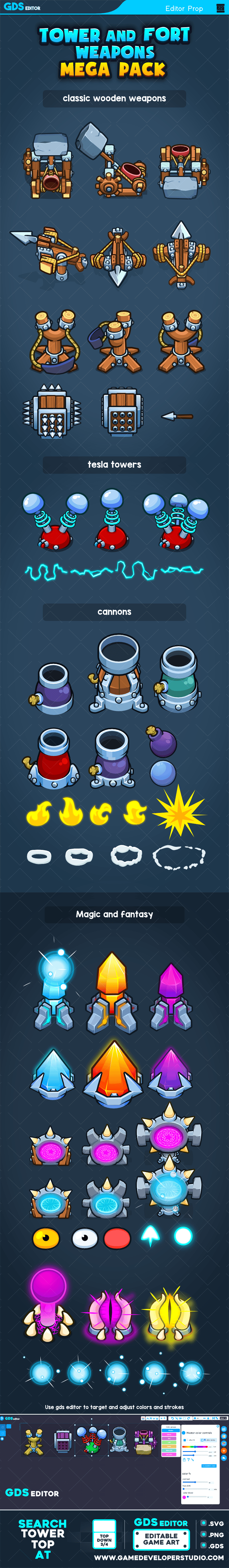 Top down tower defence and fort weapons mega pack