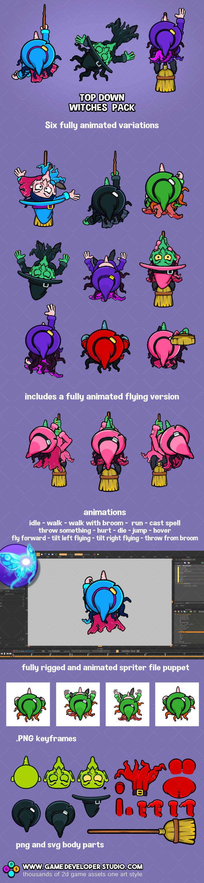 top down witch game sprite