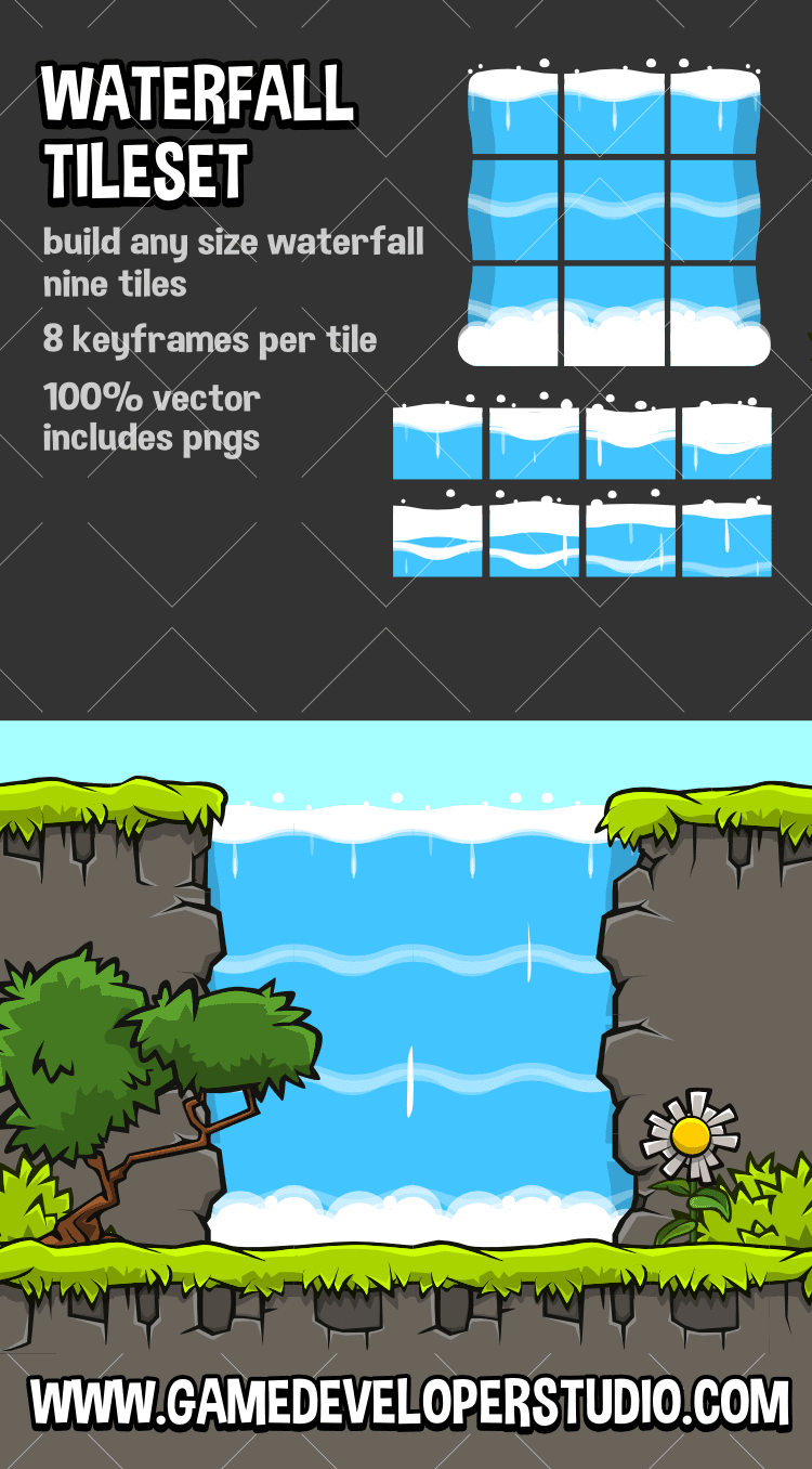 Waterfall tileset 2d game tiles