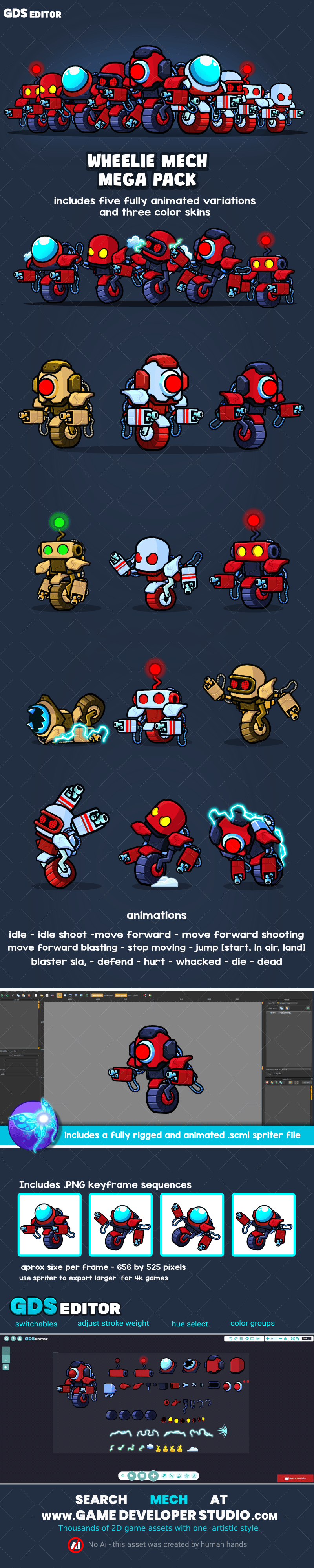 Wheelie mech game sprite enemy mega pack